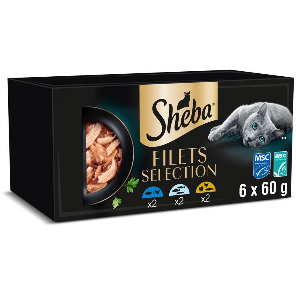 Pack of 6 Sheba Fillets Selection Cat Food Chicken, Tuna, Poultry and Salmon Image 3