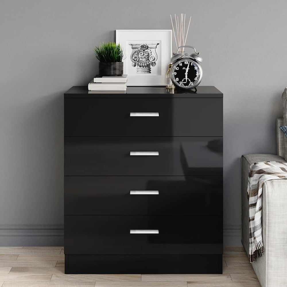 Brooklyn 4 Drawer Black High Gloss Chest of Drawers Image 3