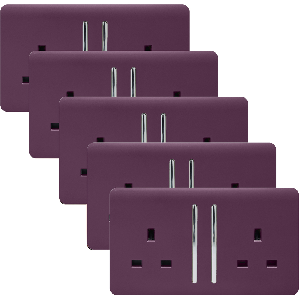 Trendi Switch 2 Gang Long Switch Plum Purple Plug Socket 5 Pack Image 1