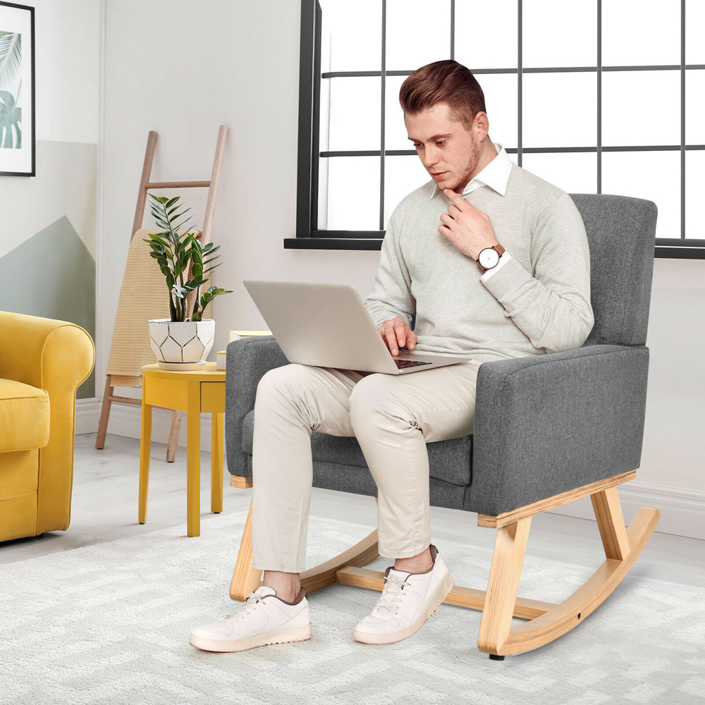 Costway Grey Upholstered Recliner Rocking Armchair Image 5