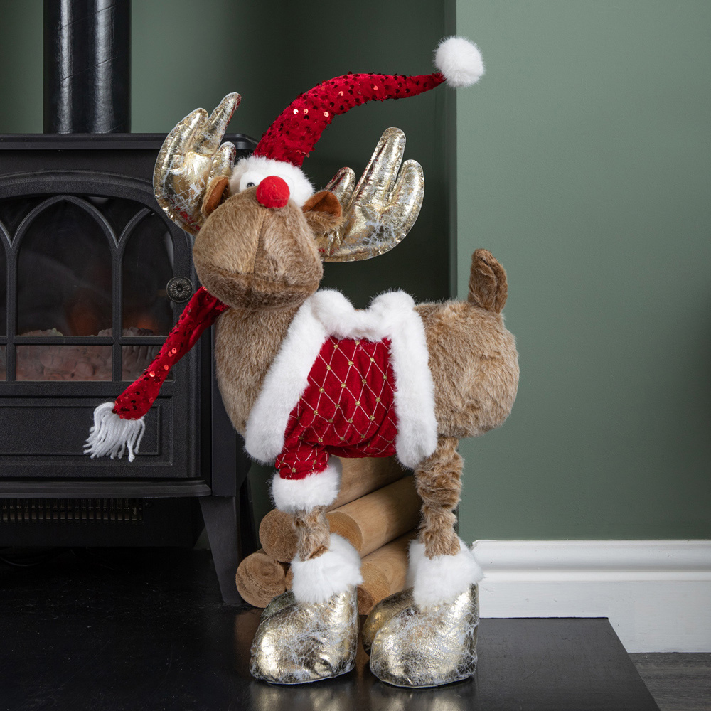 Samuel Alexander Golden Tall Plush Rudolph Christmas Decoration with Extendable Legs 91cm Image 5