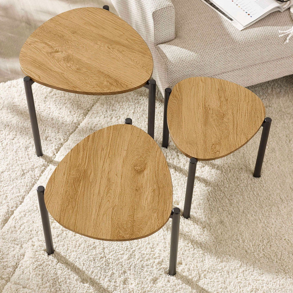 Julian Bowen Lorette Oak Effect Teardrop Nest of Tables Set of 3 Image 4