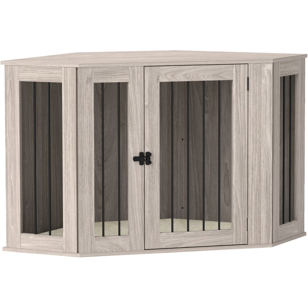 PawHut Large Walnut Brown Dog Crate with Cushion Door Image 1