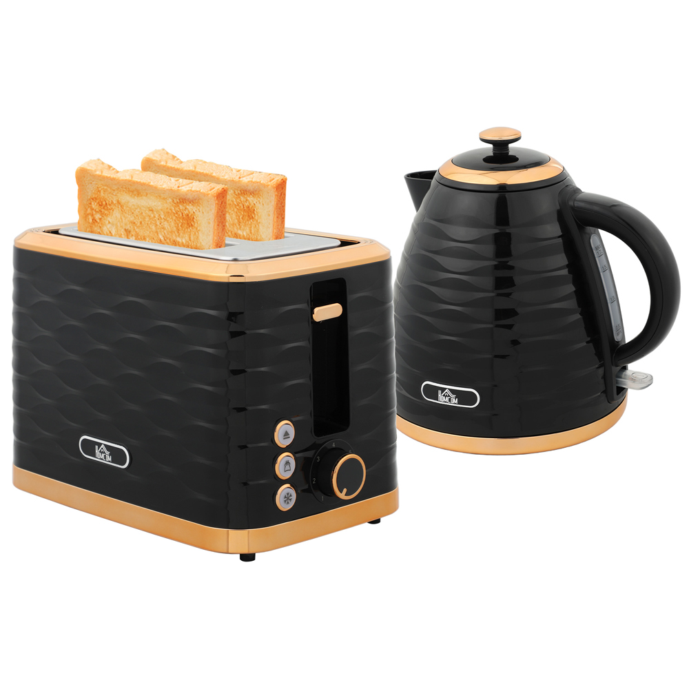 HOMCOM 800-162V71BK Black 1.7L Rapid Boil Kettle and 2 Slice Toaster Set Image 1