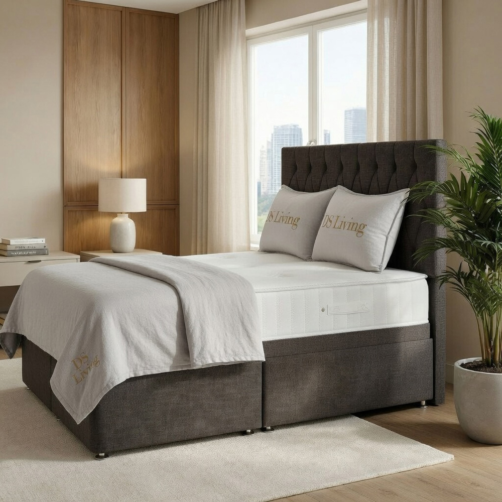 DS Living Diamond Single Grey Upholstered Divan Bed Image 3