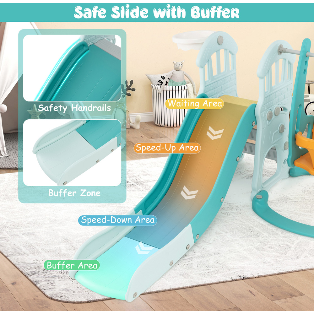 Costway 4-in-1 Toddler Green Slide and Swing Set Image 6