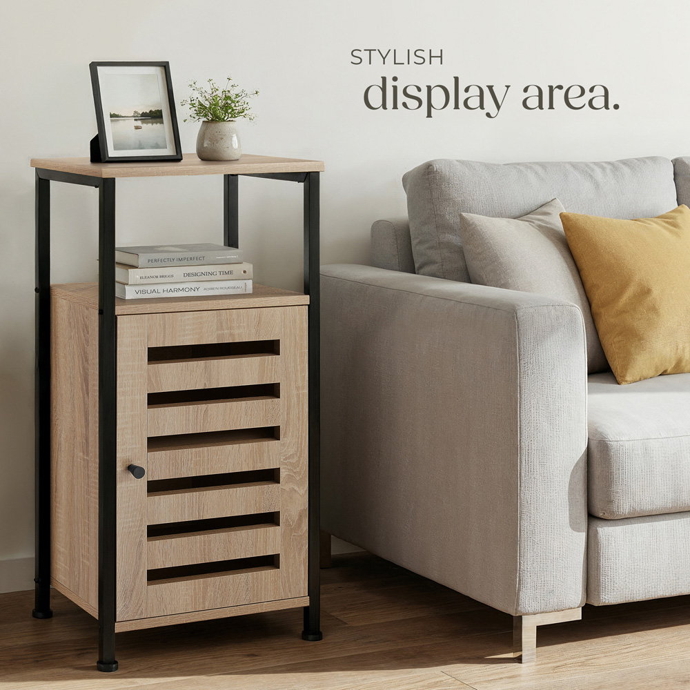 Tectake Durham Single Door Single Shelf Sonoma Oak Bedside Table Image 8