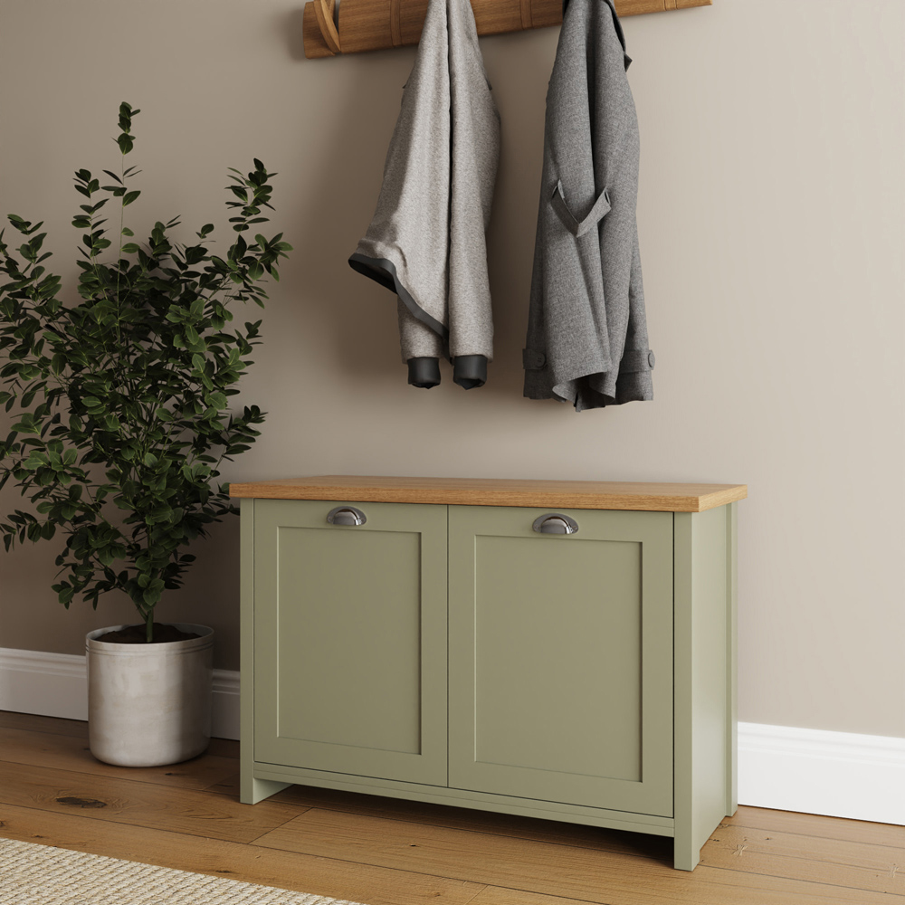 GFW Lancaster 2 Door Sage Green Shoe Cabinet Image 6