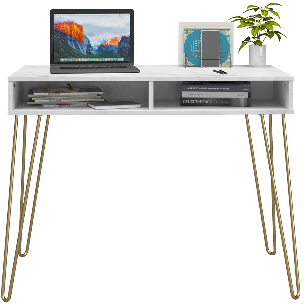 Novogratz Athena 2 Shelf Laptop Desk Faux Marble Image 3