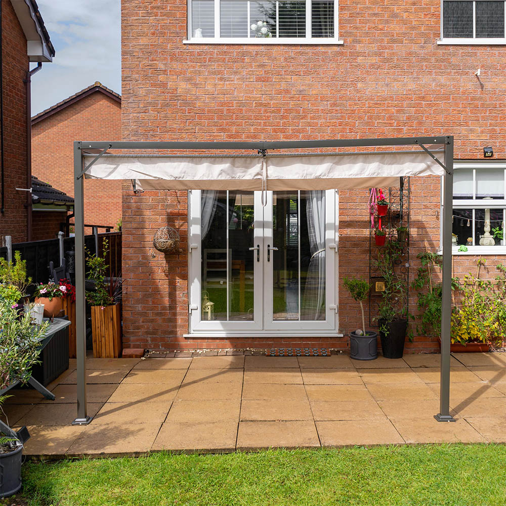 Jack Stonehouse 3 x 3m Beige Metal Pergola with Retractable Canopy Image 5
