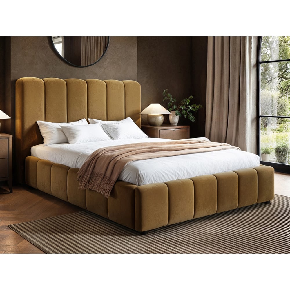 Solace+Co Emilie Double Mocha Velvet Ribbed Ottoman Bed Image 7