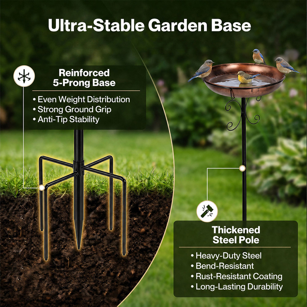 TOQUE Black and Brass Metal Bird Bath and Feeder Image 6