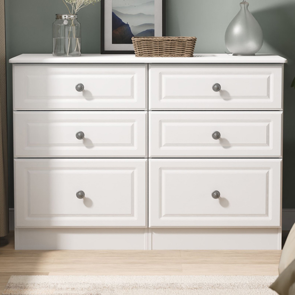 Crowndale Pembroke 6 Drawer Matt White Wide Chest of Drawers Ready Assembled Image 1