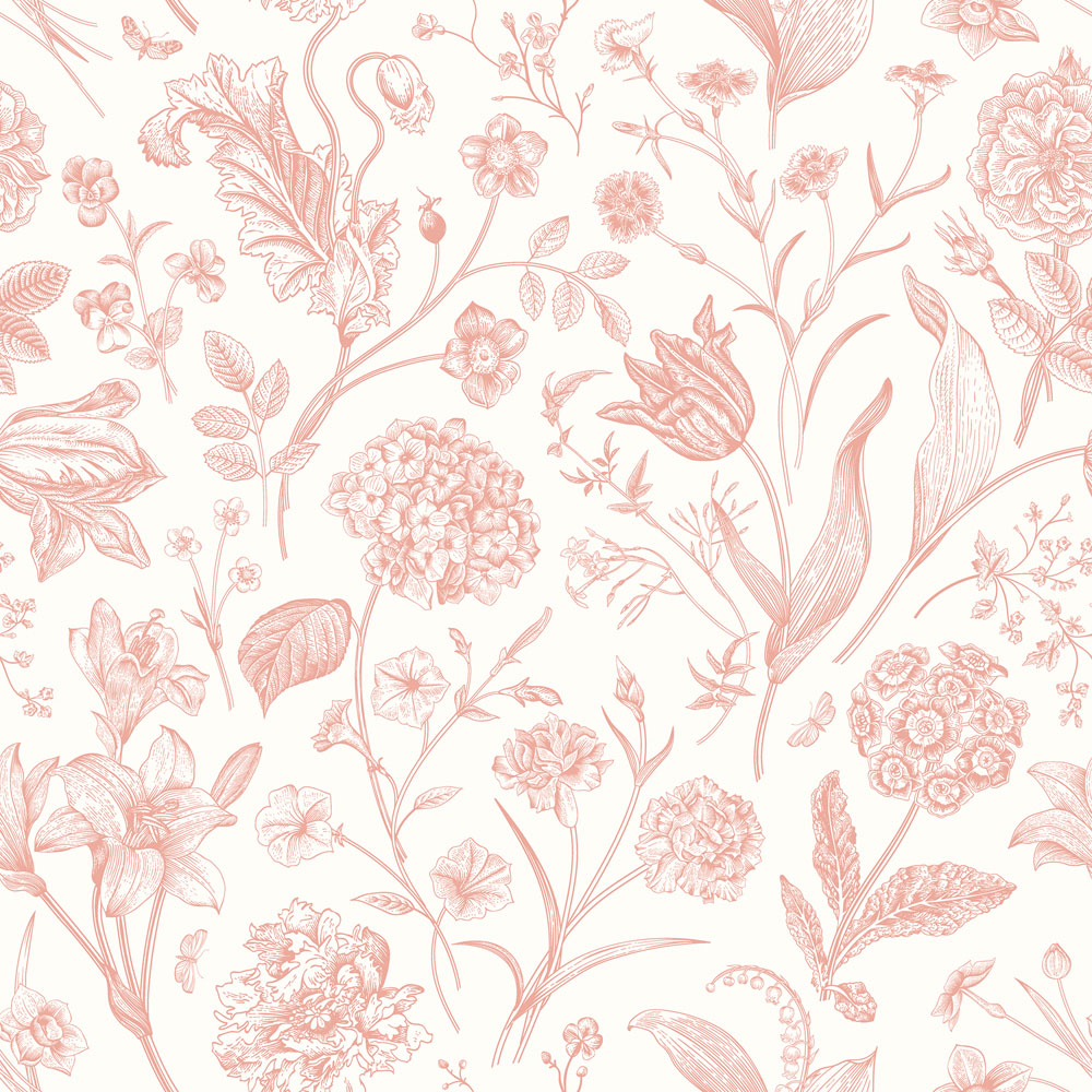 Hoopla Walls Purity Floral Toile Pink Wallpaper Image 1