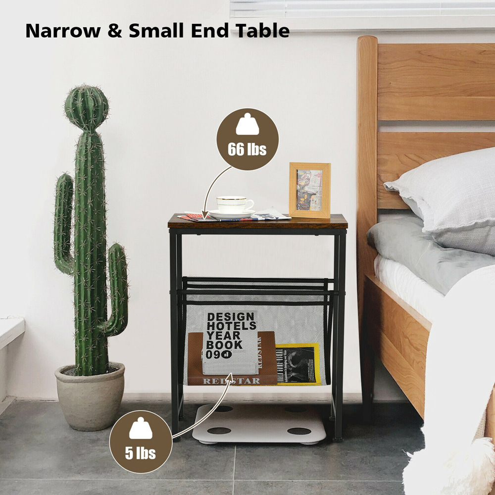 Costway Narrow End Table with Mesh Magazine Holder Image 6