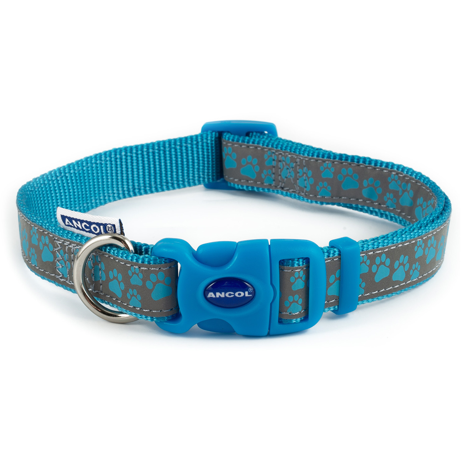 Ancol Reflective Dog Collar Paw Print - Blue / 20 - 30 cm Image