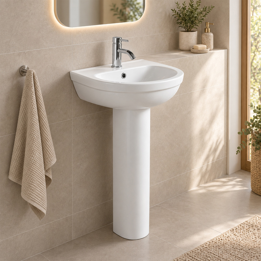 Go Bathrooms White Ceramic Curved Full Pedestal and Basin Image 2