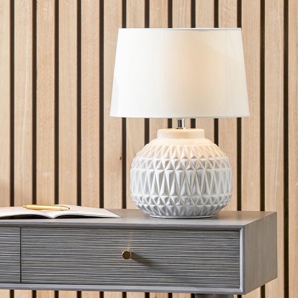 Pacific Lifestyle Anneli Warm White Aztec Texture Ceramic Table Lamp Image 2