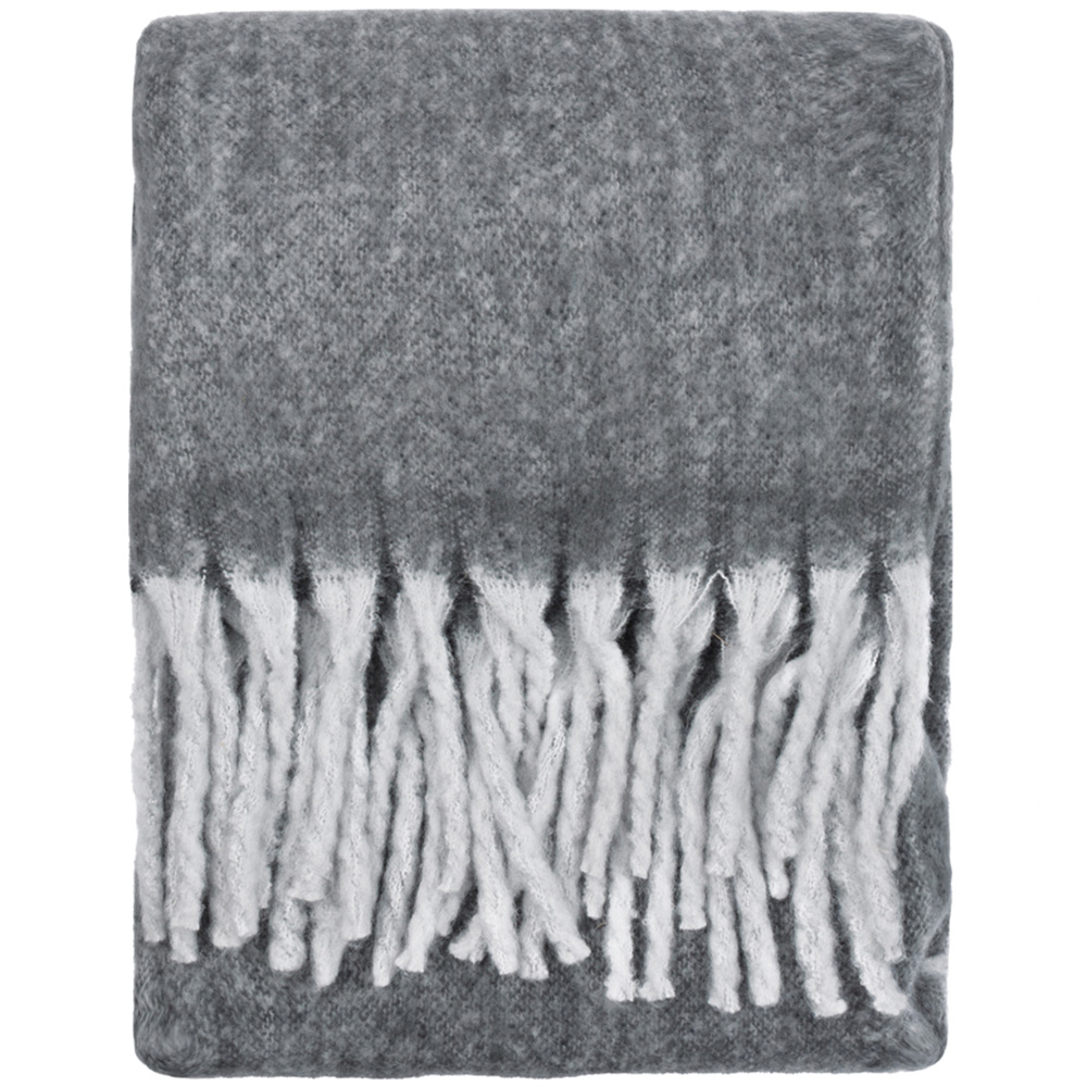 Furn Charcoal Cosy Woven Tasselled Throw 140 x 180cm Image 1