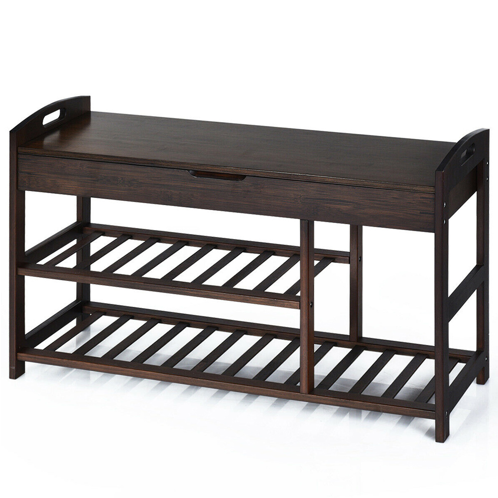 Costway 3 Shelf Bamboo Boot Storage Bench Image 3