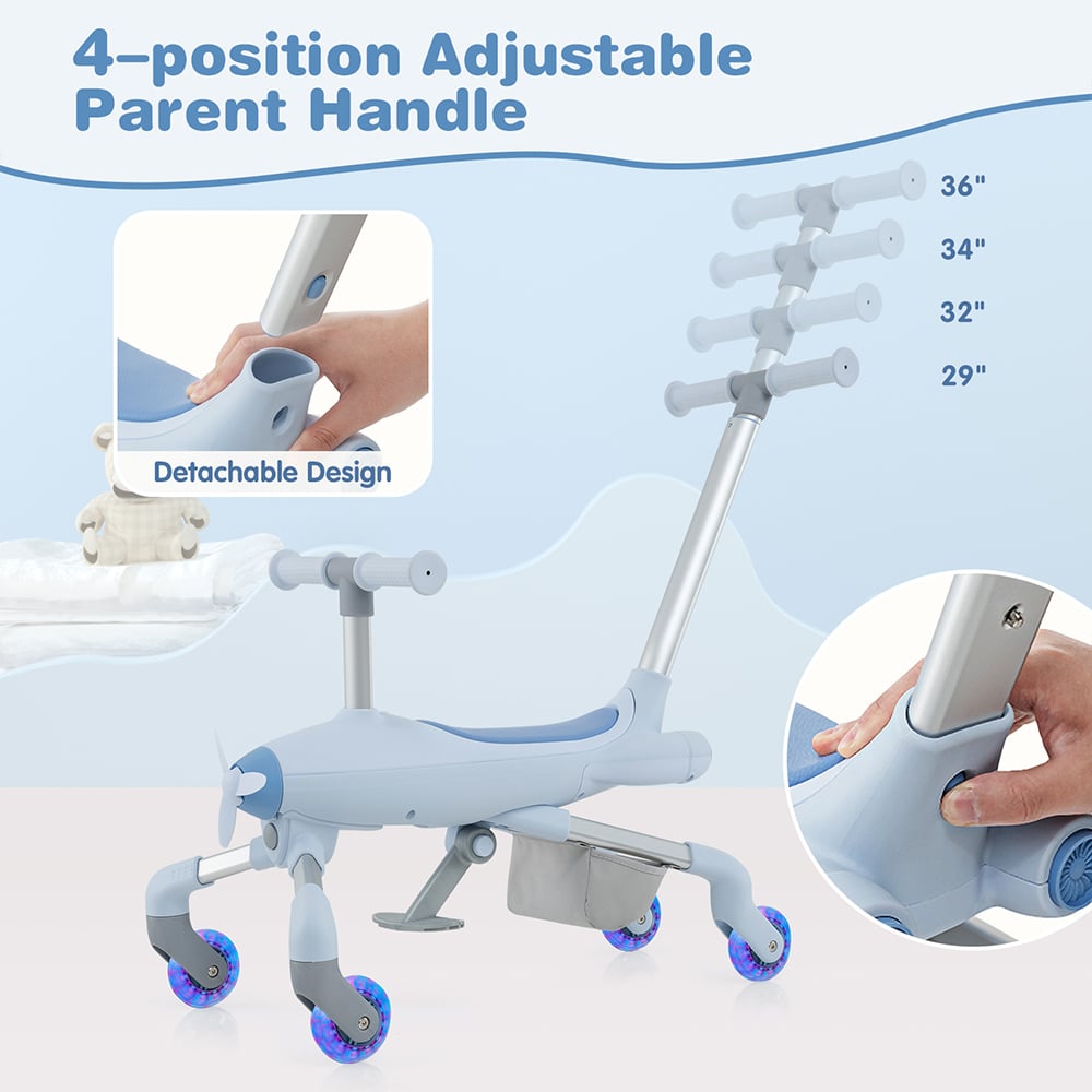 Costway Blue 2 in 1 Kids Ride On Push Car Image 8