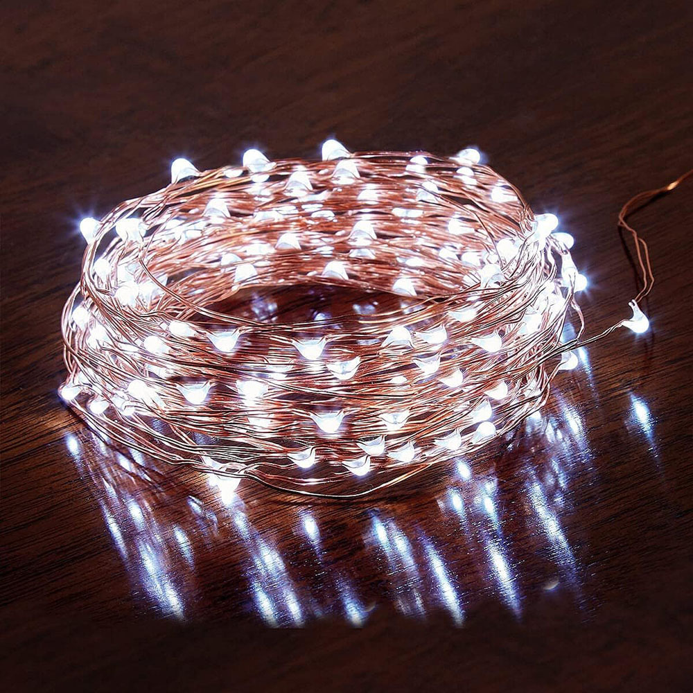 Shatchi 100 Cool White LED Gold Copper Wire Christmas String Light 10m Image 1