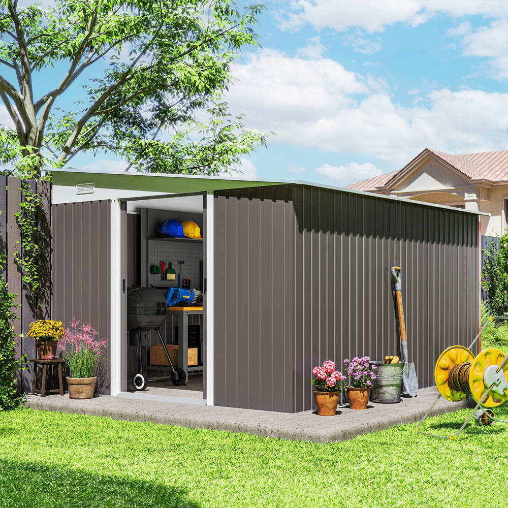 Outsunny 10.8 x 8.8ft Grey Metal Pent Garden Shed Image 2