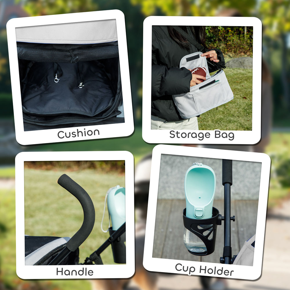 PawHut Light Grey Lightweight Foldable Mini Dog Stroller Image 7
