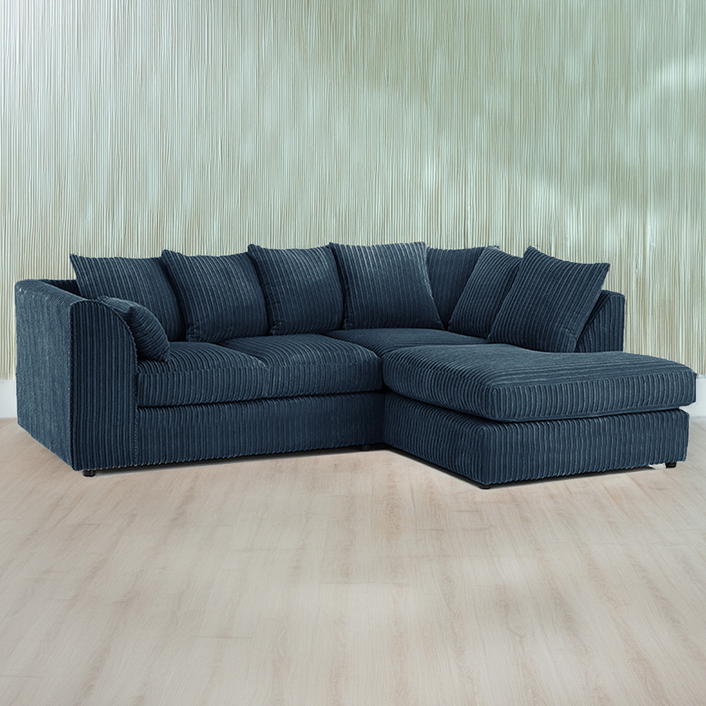 Luxor 3 Seater Navy Blue Jumbo Cord Right Hand Facing Corner Sofa Image 1