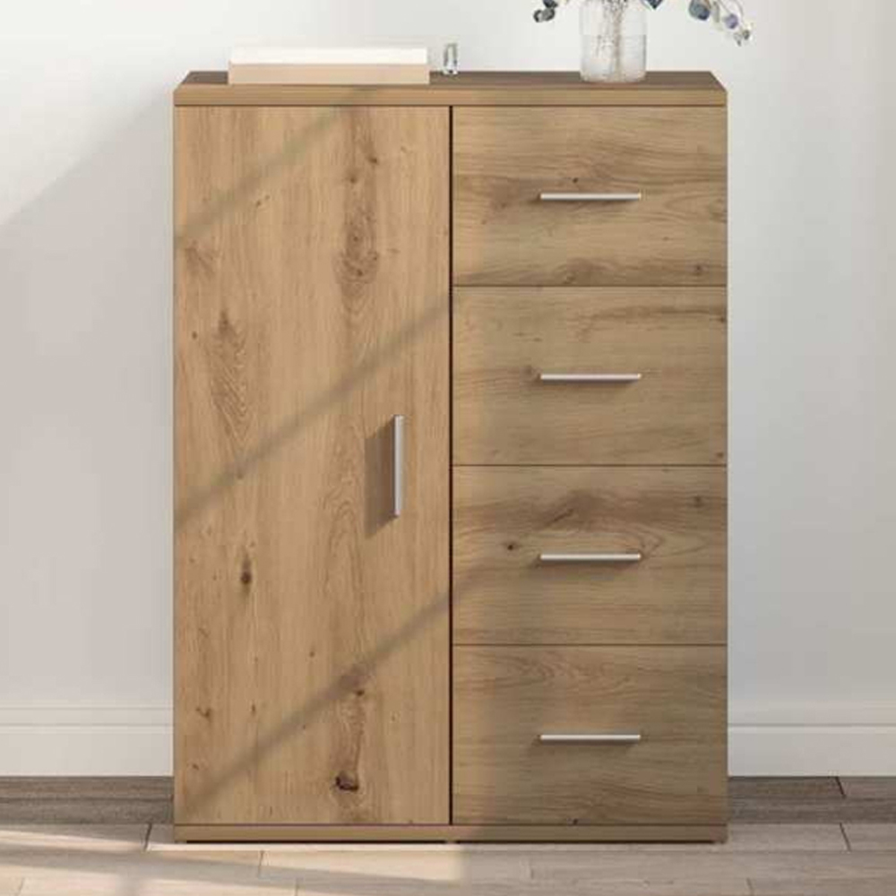 vidaXL Single Door 4 Drawer Artisan Oak Sideboard Image 1