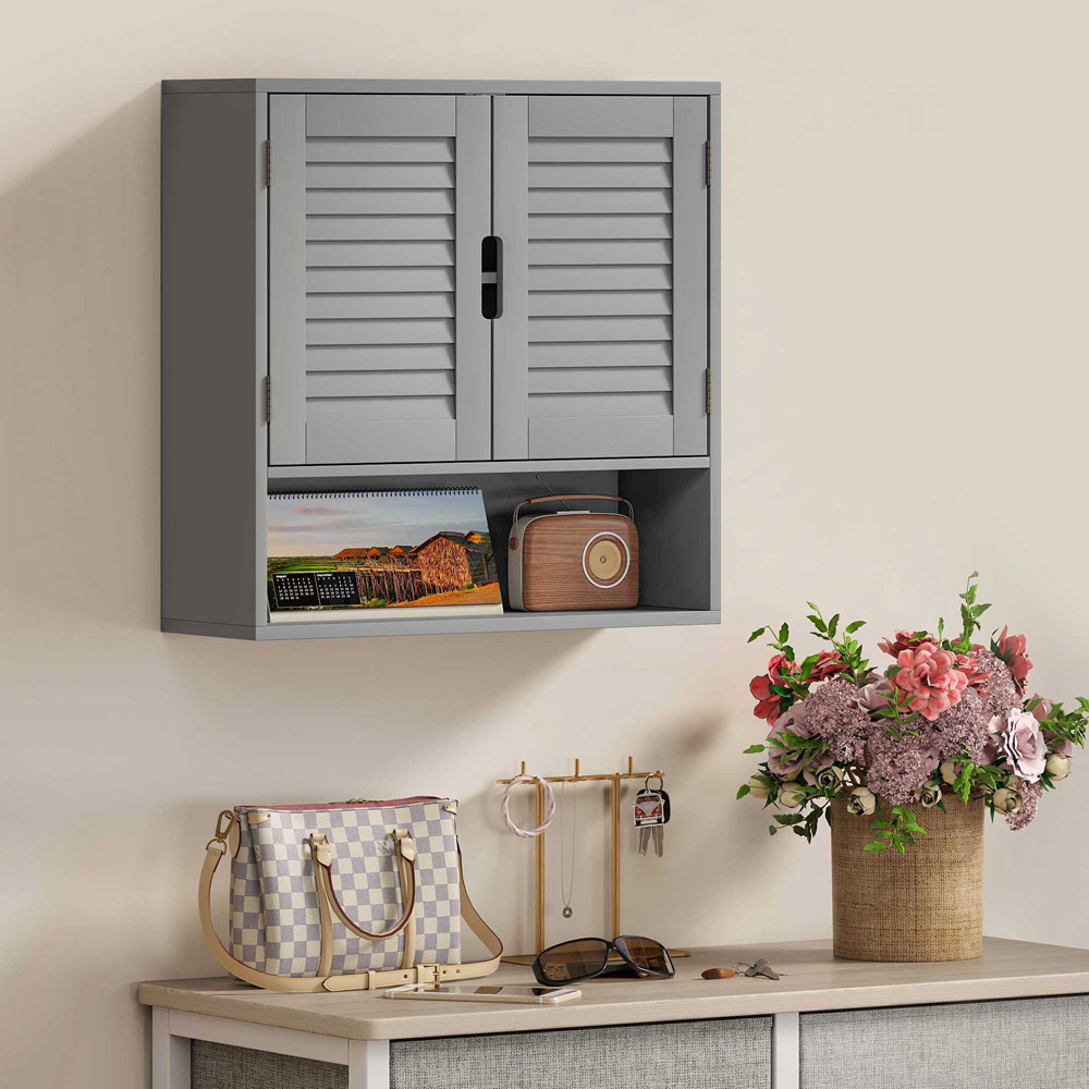Portland 2 Door Single Shelf Grey Wall-Mounted Bathroom Storage Cabinet Image 5