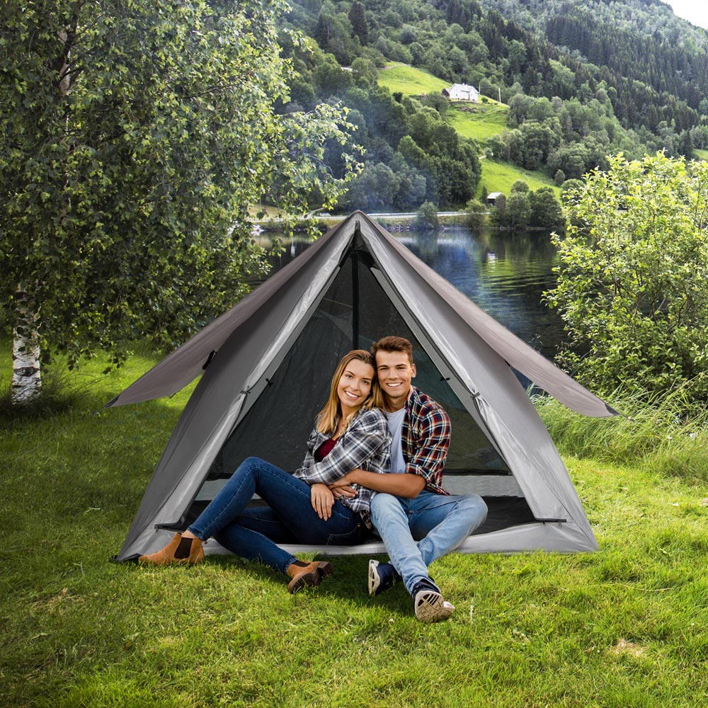 Costway 3 Person Grey Pop Up Camping Tent with Carry Bag and Rainfly Image 3