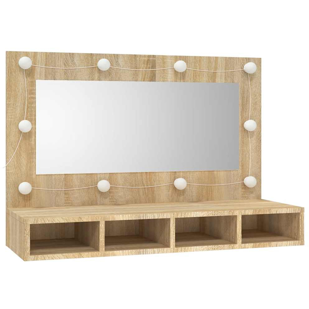 vidaXL 4 Open Shelf Sonoma Oak LED Mirror Wall Mounted Bathroom Cabinet Image 3