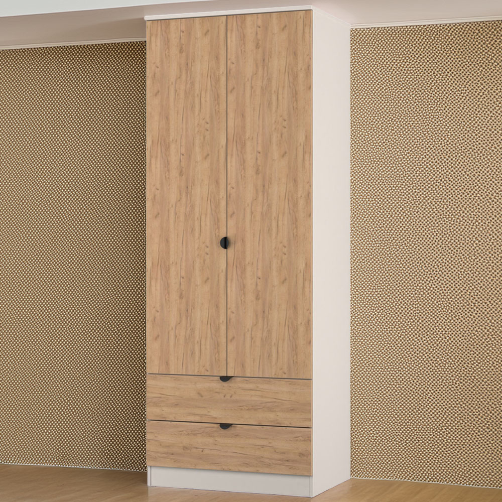 Crowndale Bora 2 Door 2 Drawer Gold Oak and Kashmir Tall Double Wardrobe Image 1