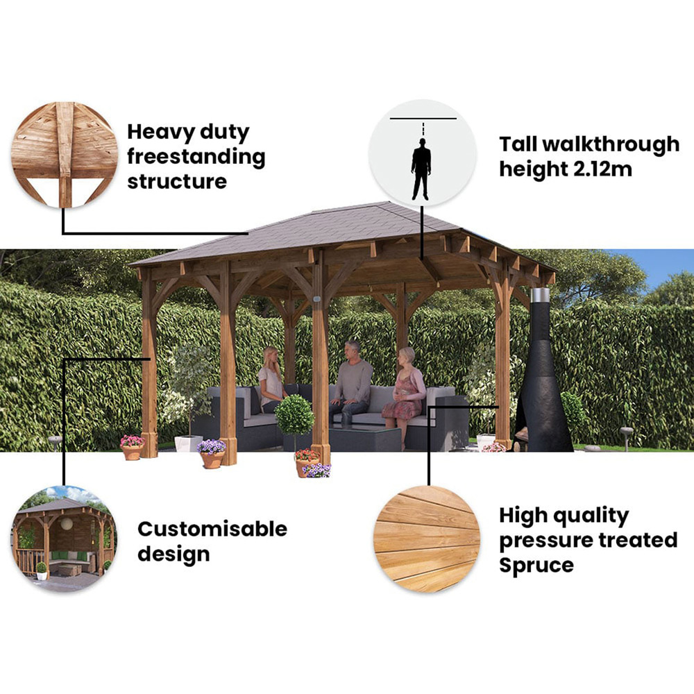 Dunster House Leviathan 4 x 3m Brown Corner Garden Gazebo with Wooden Roof Shingles Image 6