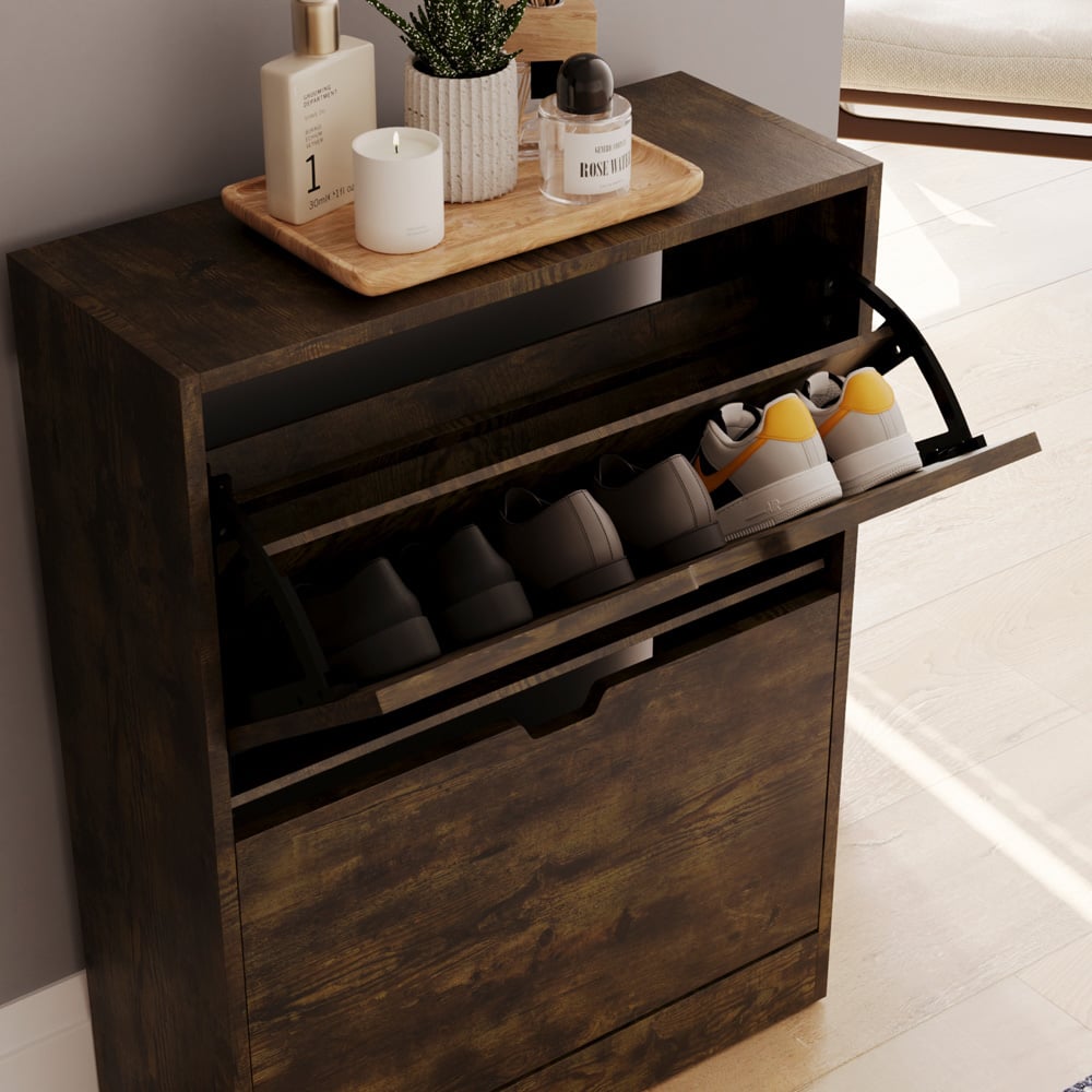 Vida Designs 2 Flip Down Drawer Dark Wood Shoe Cabinet Image 3
