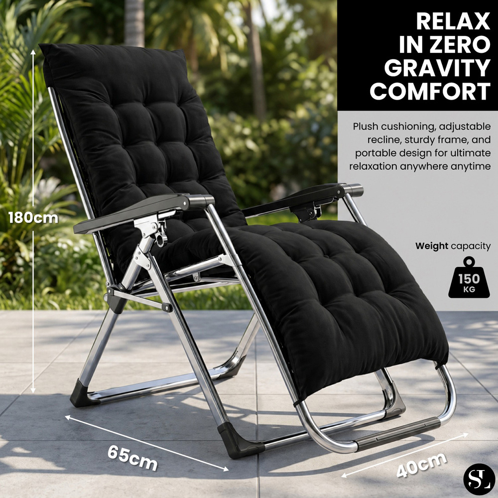 Smart Living Black Zero Gravity Chair with Cushion and Pillow Image 9
