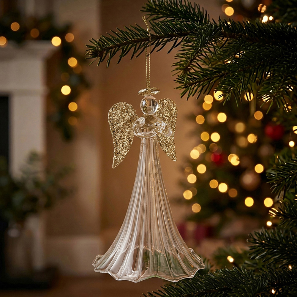 Clear Gold Glitter Angel Decoration Image 2