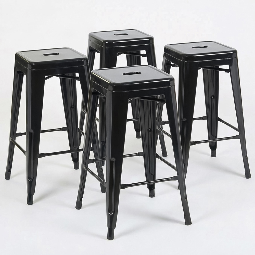 FWStyle Black Gloss Metal Bar Stool 4 Pack Image 4