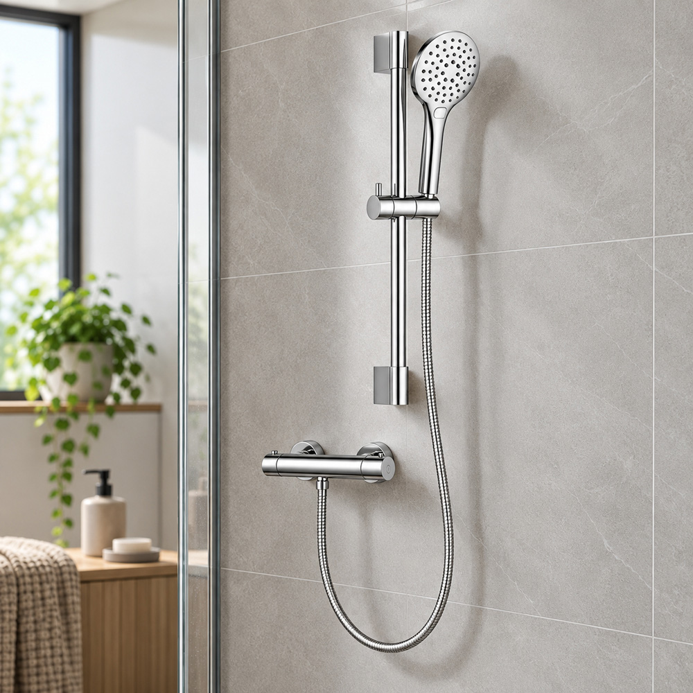Go Bathrooms PureFlow Chrome Round Thermostatic Bar Shower Kit Image 3