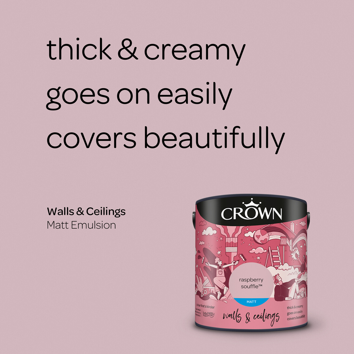 Crown Walls and Ceilings Raspberry Souffle Matt Emulsion Paint 2.5L Image 6