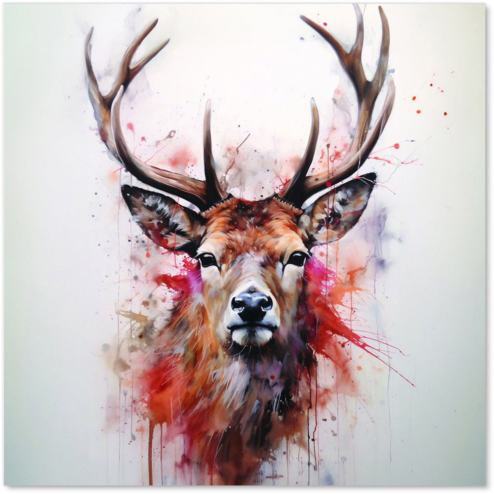 Warren Reed Designer Watercolour Splashart Stag Face Glass Kitchen Splashback 60 x 60cm Image 2
