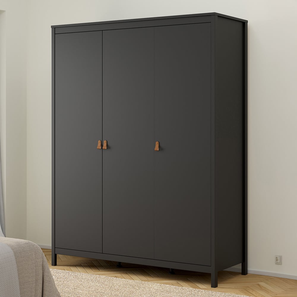 Florence Barcelona 3 Door Matt Black Wardrobe Image 1