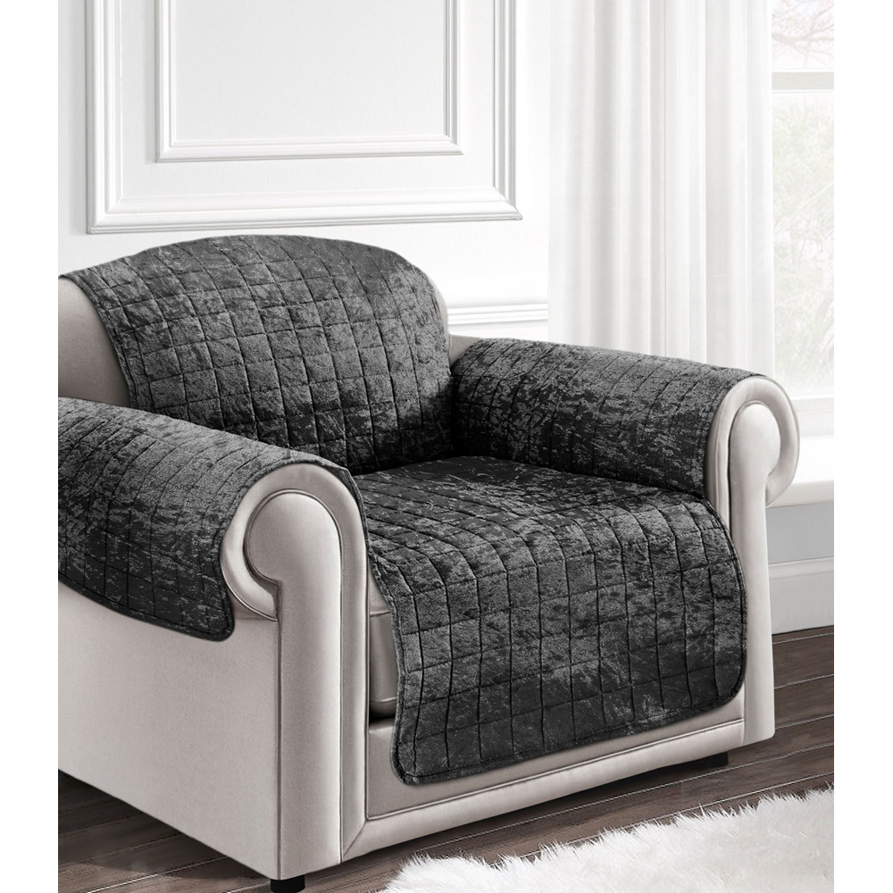 Homerepublic Charcoal Crushed Velvet Water-Repellent Sofa Chair Protector Image 2