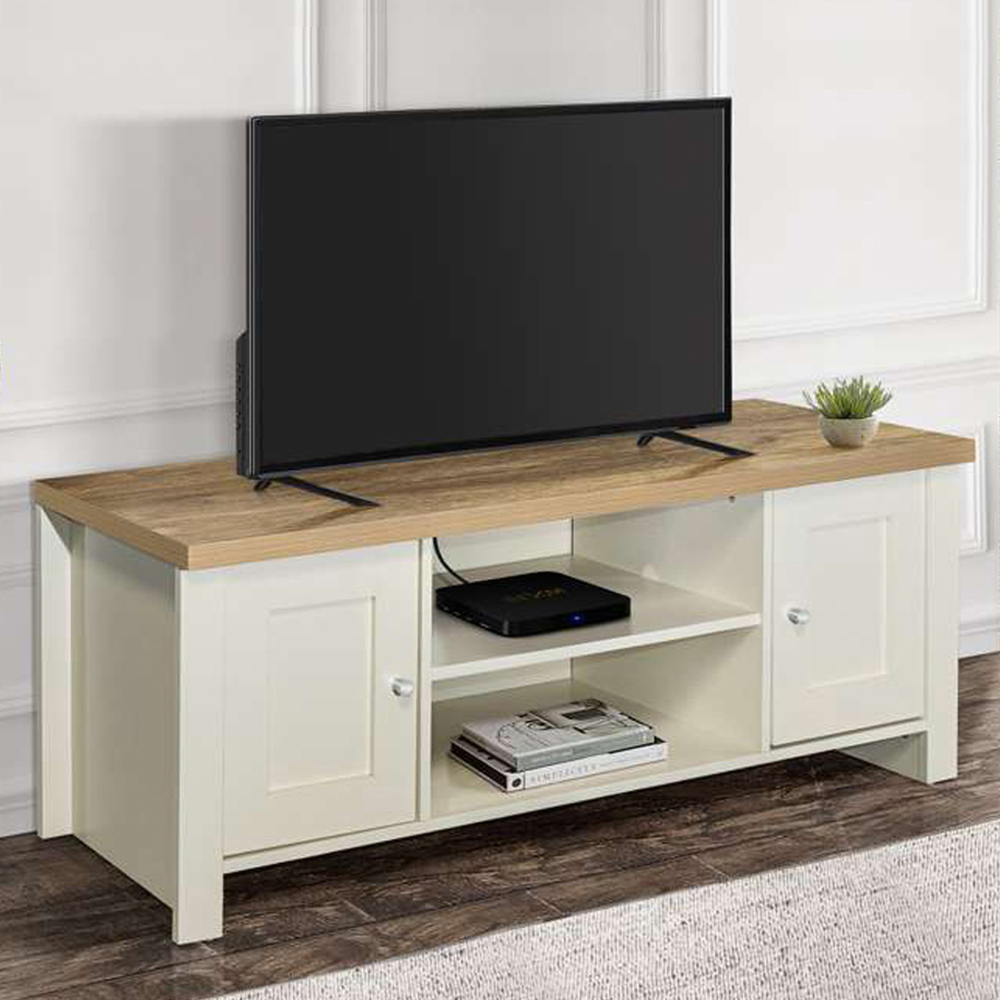 Highgate 2 Door 2 Shelf Cream and Oak Large TV Unit Image 1