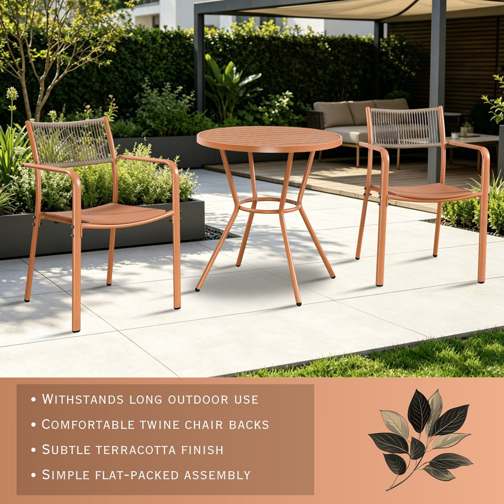 Core Products 2 Seater Terracotta Rope Back Effect Round Plastic Table Garden Bistro Set Image 7