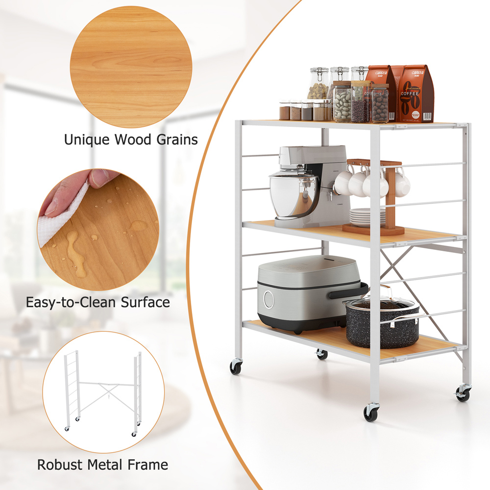 Costway 4 Shelf Natural Metal Folding Wheeled Shelving Rack Image 7