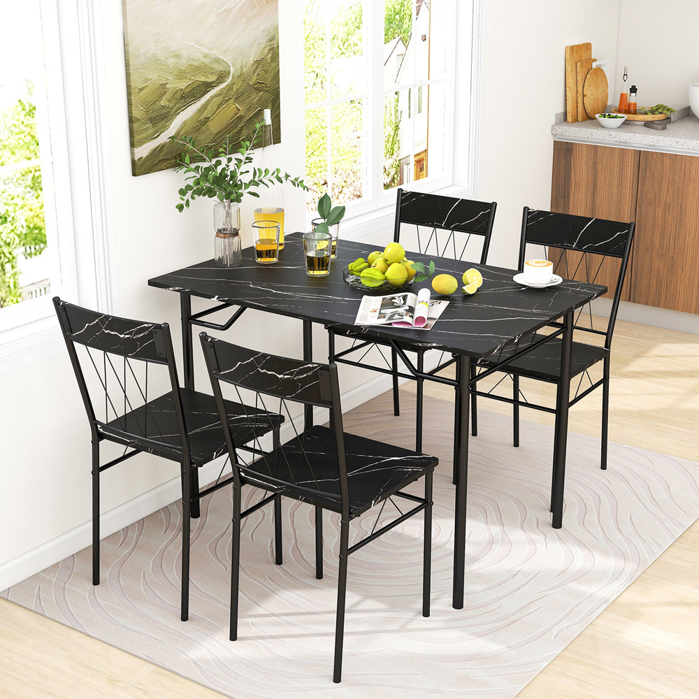 Costway 4 Seater Metal Frame Dining Set Black Image 3