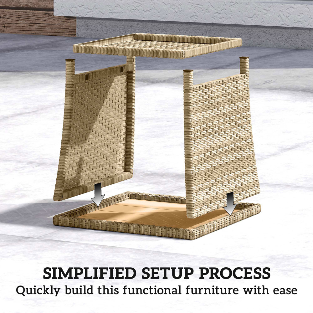Outsunny Single Shelf Khaki Rattan Side Table Image 7