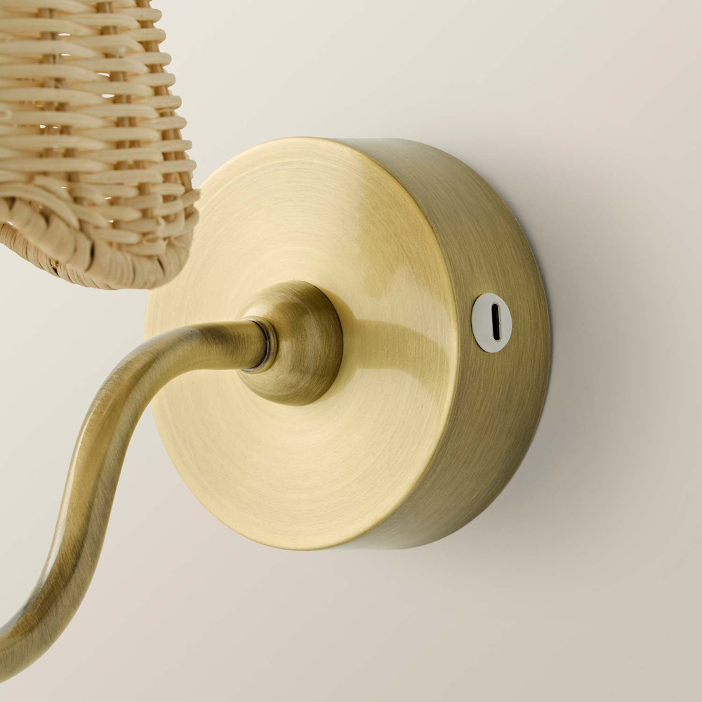 ValueLights Lowe Rattan Taper Shade Gold Portable Rechargeable Wall Light with Bulb Image 5